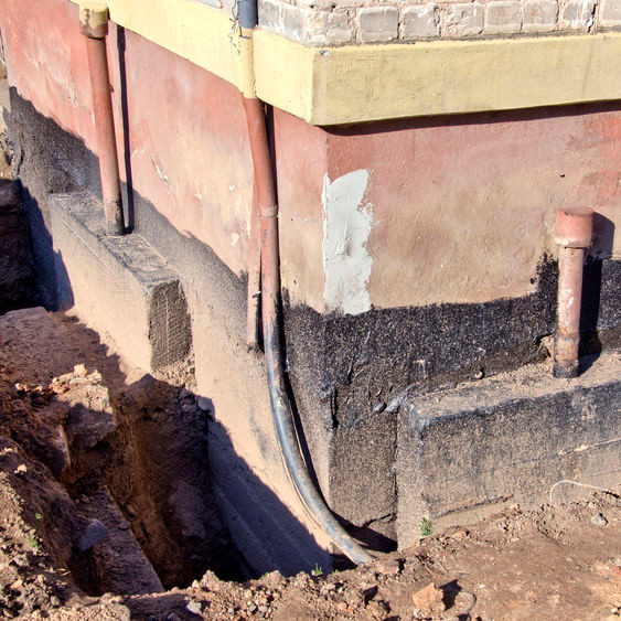 A residential foundation undergoing repairs.